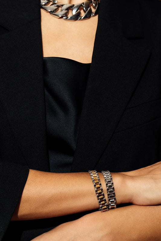 Silver & Gold Chunky Watch Band Bracelet Anisa Sojka