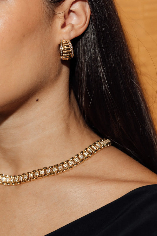 Crystal Croissant Hoop Earrings Anisa Sojka