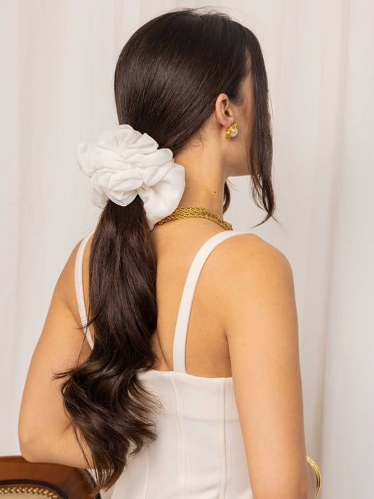 Anisa Sojka White Ruched Oversized Scrunchie