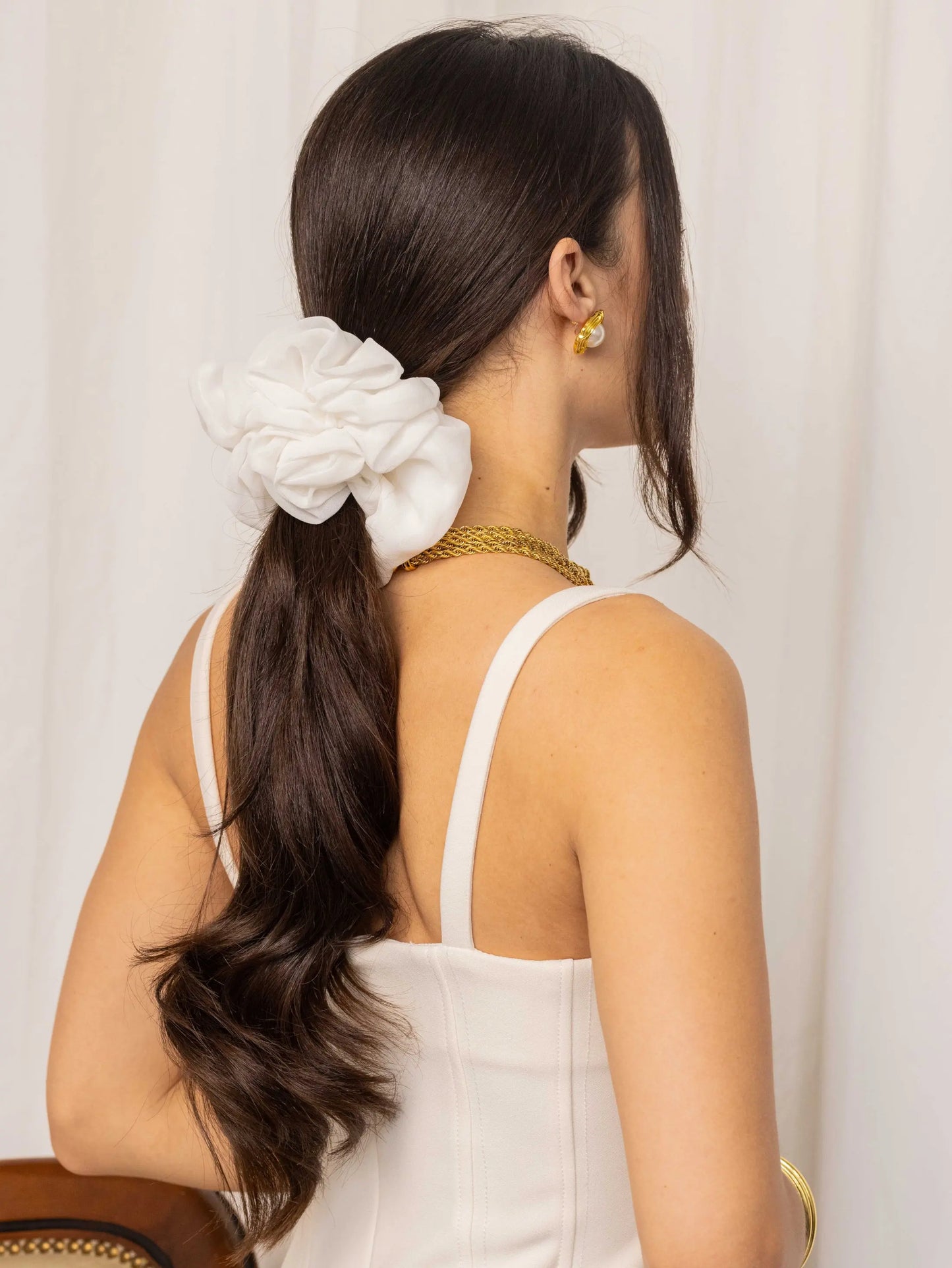White Ruched Oversized Scrunchie Anisa Sojka