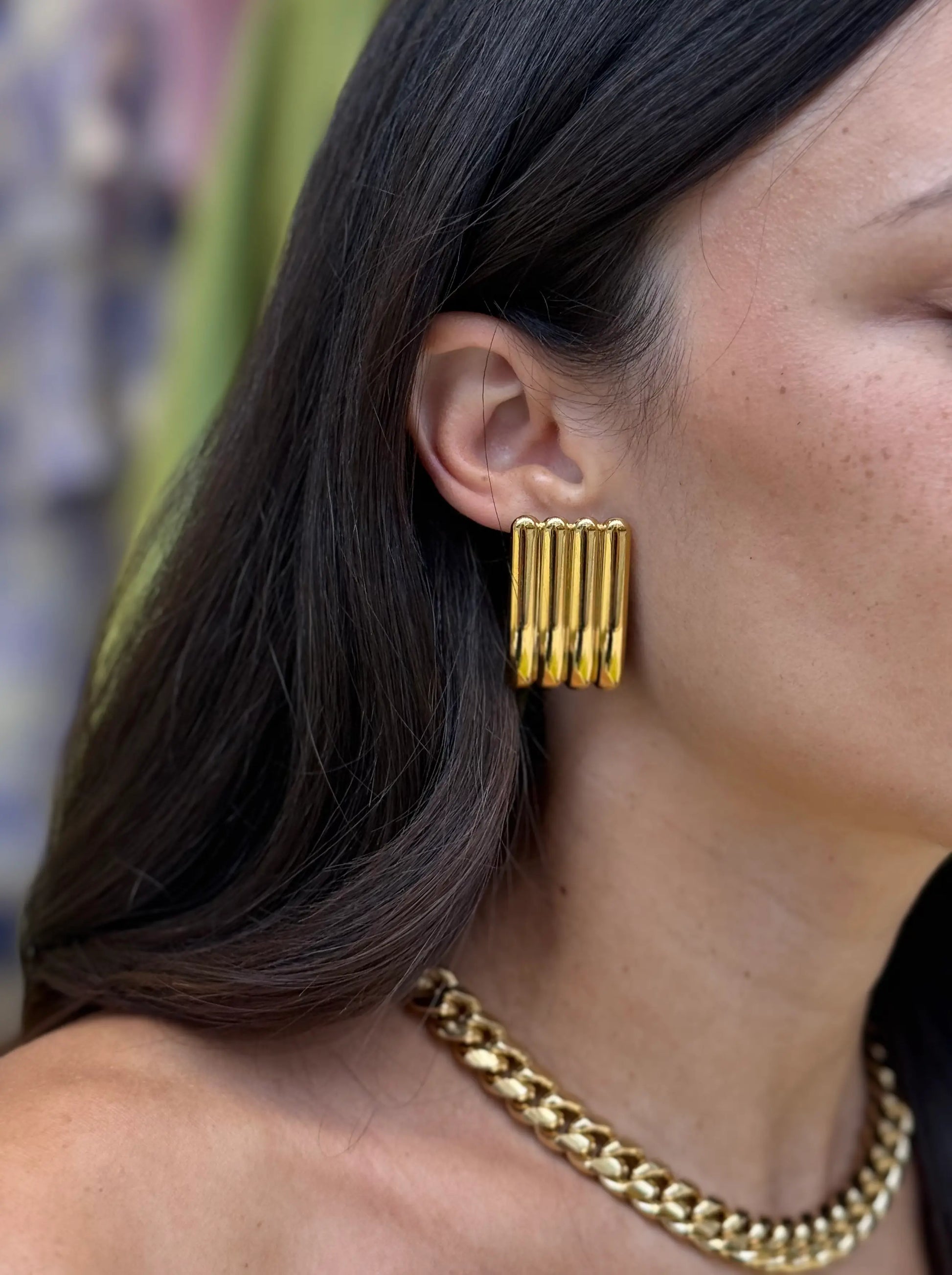 Square Ribbed Earrings Rectangular Ribbed Earrings - Anisa Sojka Accessories