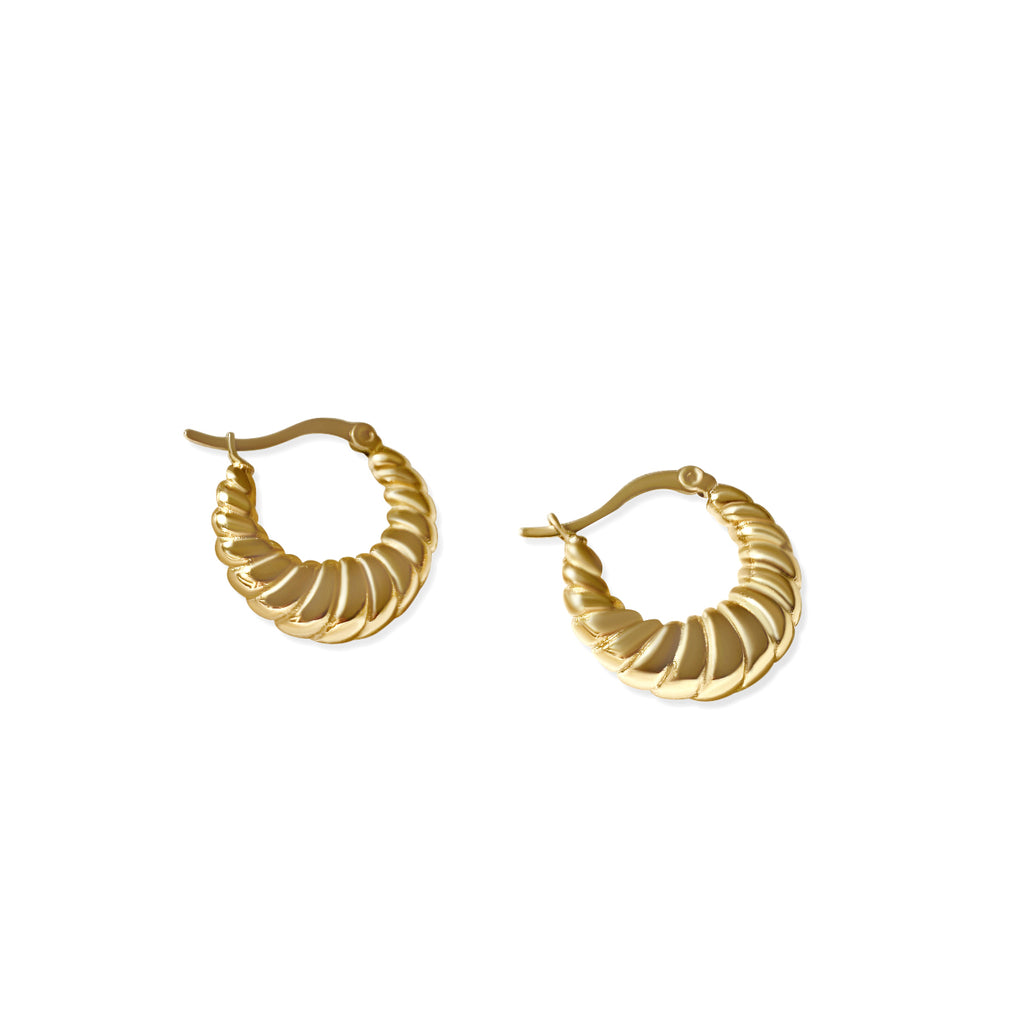 Anisa Sojka Gold Croissant Twisted Hoop Earrings