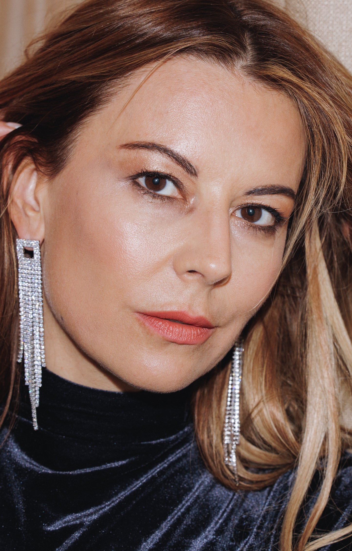 The Anisa Sojka x Juliet Chandelier Crystal Square Rhinestone Tassel Drop Earrings