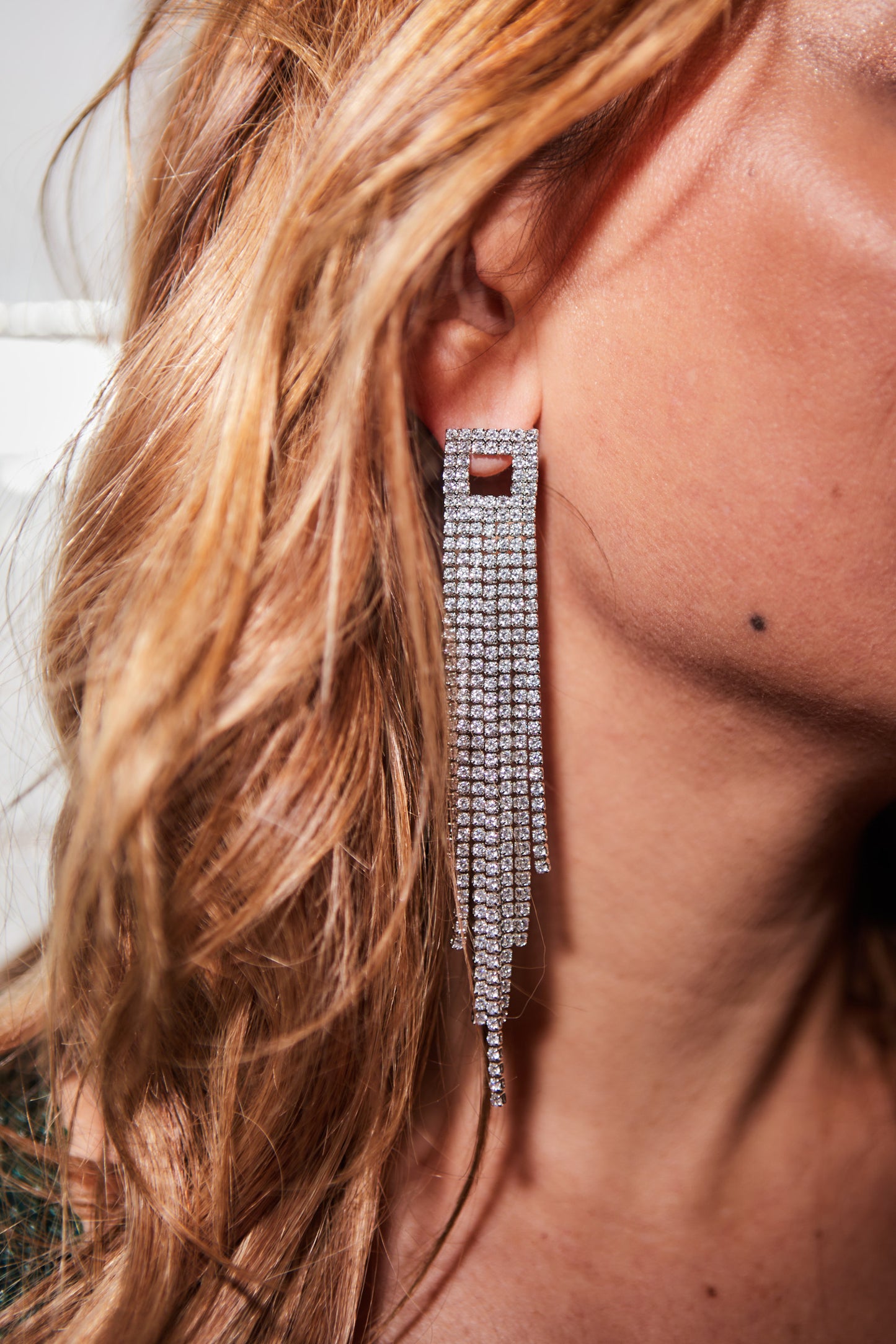 The Anisa Sojka x Juliet Chandelier Crystal Square Rhinestone Tassel Drop Earrings