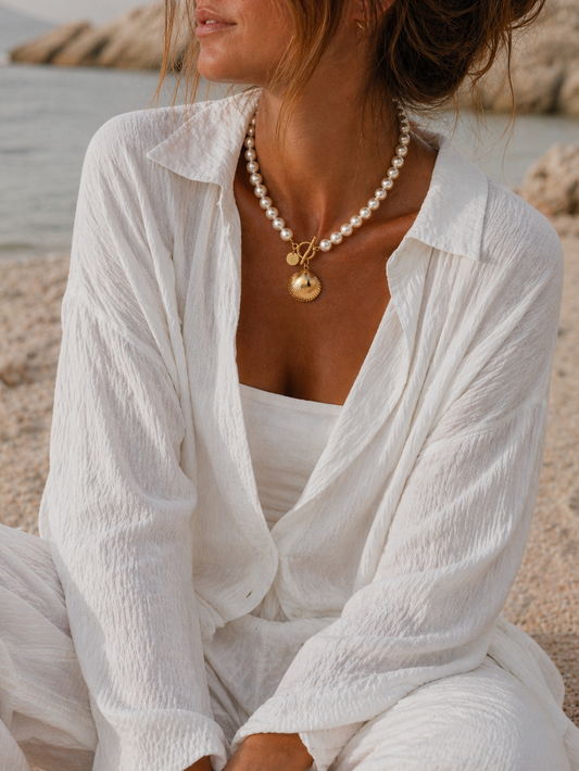 Shell Charm Pearl Necklace Anisa Sojka