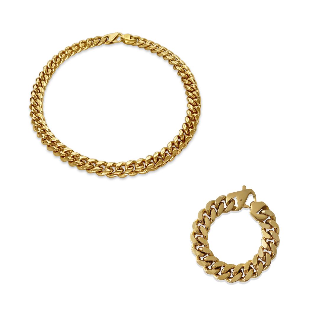 Gold Chain Link Necklace & Bracelet Set