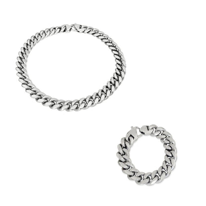 Silver Chubby Chain Link Necklace & Bracelet Set