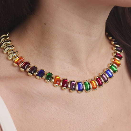 Anisa Sojka Gold Rainbow Gem Necklace