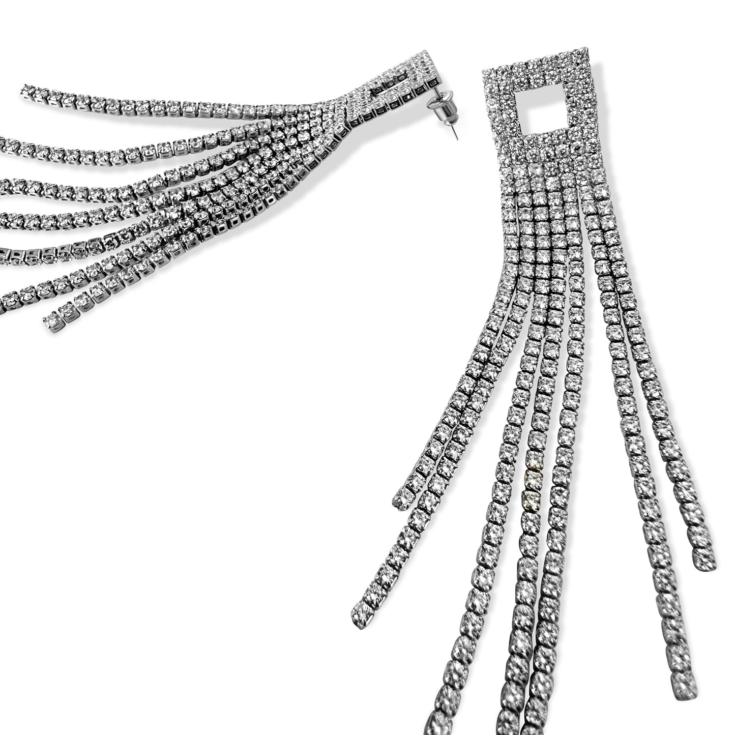 The Anisa Sojka x Juliet Chandelier Crystal Square Rhinestone Tassel Drop Earrings